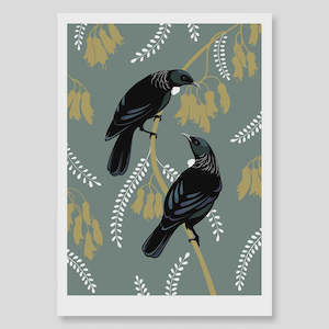 Tui Pair Teal art print - A3