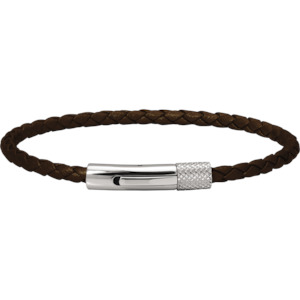 DRIVER: 28MM STEEL BRACELET, 3.5MM BROWN BRADIED LEATHER STRAP. 20.5CM ONE SIZE