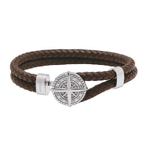 Rochet – Cape Horn Polished Steel & Brown Leather Bracelet