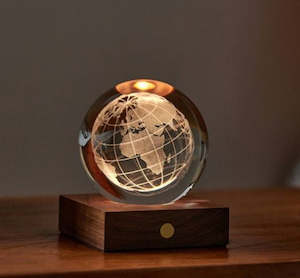 Gingko: Gingko - Walnut World Globe - 3D Laser Engraved LED Light
