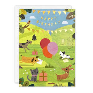 James Ellis: James Ellis - Dogs and Cats Happy - Birthday Card