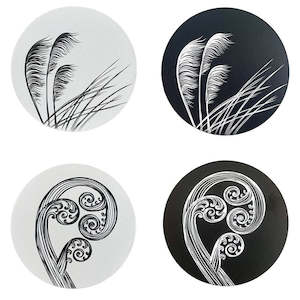 Jo Lupin: Jo Luping Design - Black and Ivory Set of 4 - Round Coasters