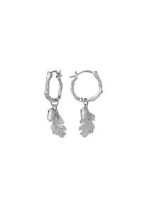 Karen Walker: KW ACORN AND LEAF MINI HOOP EARRINGS SILVER