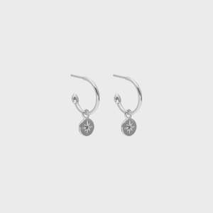 Petite North Star Hoop Earrings Blue Sapphire + Silver