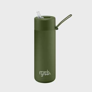 Outdoor And Adventure: 20oz Stainless Steel Ceramic Reusable Bottle Khaki with Flip Straw Lid