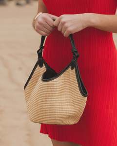 Casual Bags: Taya Mini Tote Bag - Raffia Black