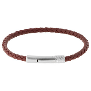 Driver: 28mm Satined Steel Bracelet, 3.5mm Burgundy Bradied Leather Strap