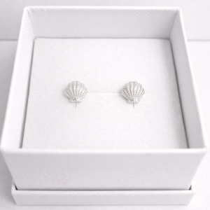 Jewellery Rings Bracelets Earrings Necklace: FV Petite Silver Earrings - Shell