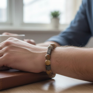 Rochet – Zen Crazy Lace Agate & Vintage Steel Bead Bracelet