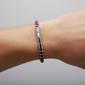Mens Jewellery: Rochet – Driver Steel & Tricolour Braided Leather Bracelet