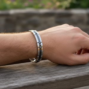 Mens Jewellery: Rochet – Trinidad Bi-Colour Silver & IP Black Steel Bracelet