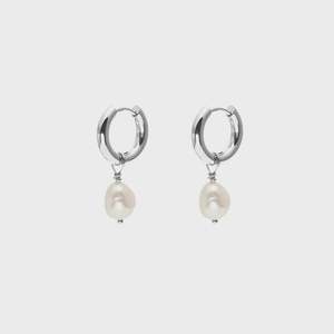 Allure Hoop Earrings Pearl + Silver