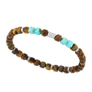 BOREAL: Bracelet with 5,5mm Tiger's Eye Quartz and Turqouise Beads, Satined&hellip;