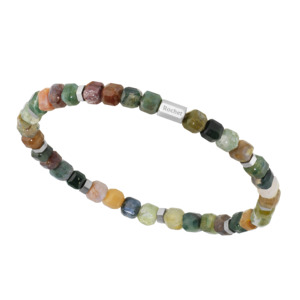 BOREAL: Bracelet with 5,5mm Indian Agate Beads and Satined steel. Elastic Bracelet