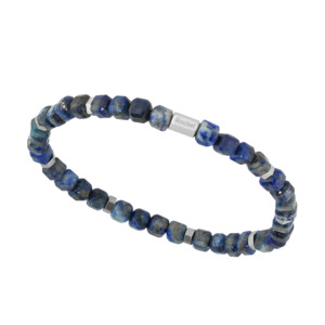 Bracelets 1: BOREAL: Bracelet with 5,5mm Lapis Lazuli Beads and Satined steel. Elastic Bracelet