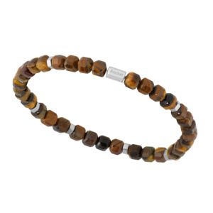 BOREAL: Bracelet with 5,5mm Tiger's Eye Quartz and Satined steel. Elastic Bracelet