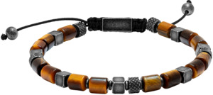 NIRVANA: Bracelet, 6mm Vintage steel and tiger eyes beads with nylon. Adjustable