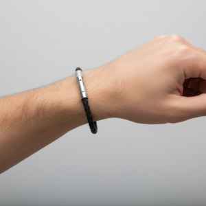 Rochet – Driver Steel & Black Braided Leather Bracelet