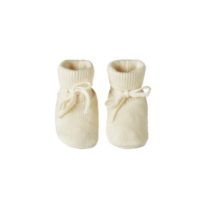 Clothing: Merino Knit Drawstring Booties - Natural 3-6M
