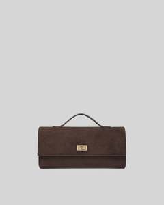 Bags 1: Delaney Suedette Clutch - Chocolate