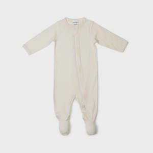 Merino Zip Babygrow - Cream - NB
