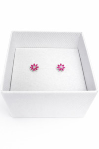 FV Petite Silver Earrings - Pink Enamel Daisy