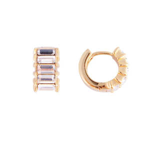 Earrings 1: White Crystal Baguette Huggies (Gold)