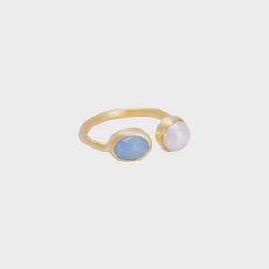Jewellery Rings Bracelets Earrings Necklace: PEARL & AQUAMARINE RING -7