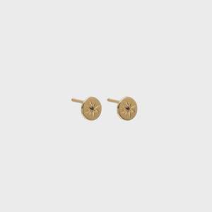 Petite North Star Stud Earrings Black Diamond + Gold