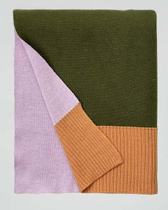 Merino Knitted Plaid Throw / Green-Pink-Orange