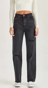 Jerseys: Junkfood - Avril Wide Leg Jean Rip | Black