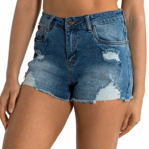 Shorts: Ringers Western- Jessie Womens Mid Rise Ripped Denim Short - True Blue