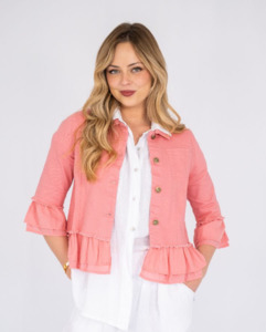 Other Brands: QQ Fashion | Frill Trim Denim Jacket - Pink