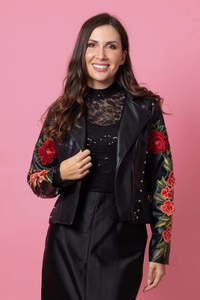 New Arrivals: ROSIE FAUX LEATHER JACKET ROSE BLACK