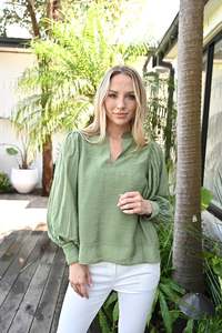 Cali Co: Cali & Co | Balloon Sleeved blouse - Khaki