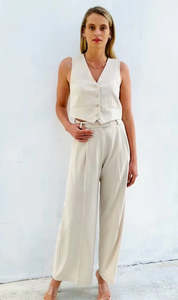 Spicy Sugar - Wide Leg Tailored Pants | Cream