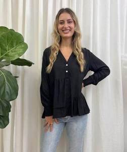 Shirts: Frill Blouse - Black