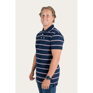 Ringers Western: Ringers Western - KENNEDY MENS POLO SHIRT - DARK NAVY MARLE STRIPE