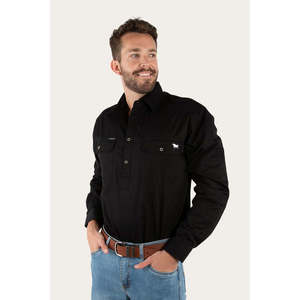 Ringers Western King River Mens Half Button Work Shirt - Black