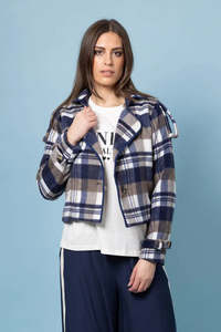 Amaya | Emma Cropped Trench Blue Tartan