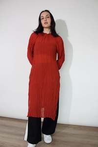 Jaclyn M Noah Crinkle Dress - Rust