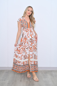 New U Collection: New U | Rayon Maxi Dres - Orange/White
