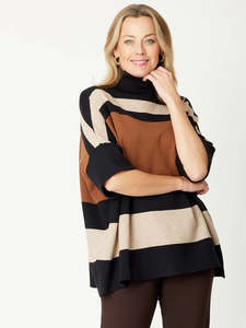 Cordelia St 1: Cordelia St | Stripe Polo Long Knit - Coffee