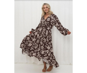 Iris Maxi: Iris Maxi The Label | Printed Maxi Dress- Brown\Cream
