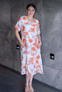 Sale: Willow Tree - Panel  Floral Print Dress | Orange/White