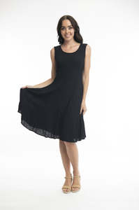 Orientique: Orientique  - Godet Sleeveless Dress | Black