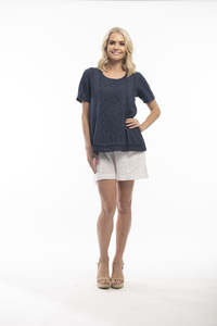 Orientique: ORIENTIQUE - Essentials Top Broderie | Navy