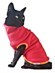 Dog Cat Fashion: STYLECOM.NZ - Bright Red + Orange Fleece Cat Top - Size S
