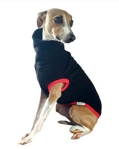 Dog Cat Fashion: STYLECOM.NZ - Dog Top Black Fleece | Red Trim - Size L