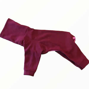 Frontpage: STYLECOM.NZ • NZ Designer Dog PJs • Claret Red + Pink Trim • Size L